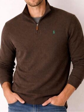 Ralph Lauren Brown Knit Quarter-Zip with Gold Zipper